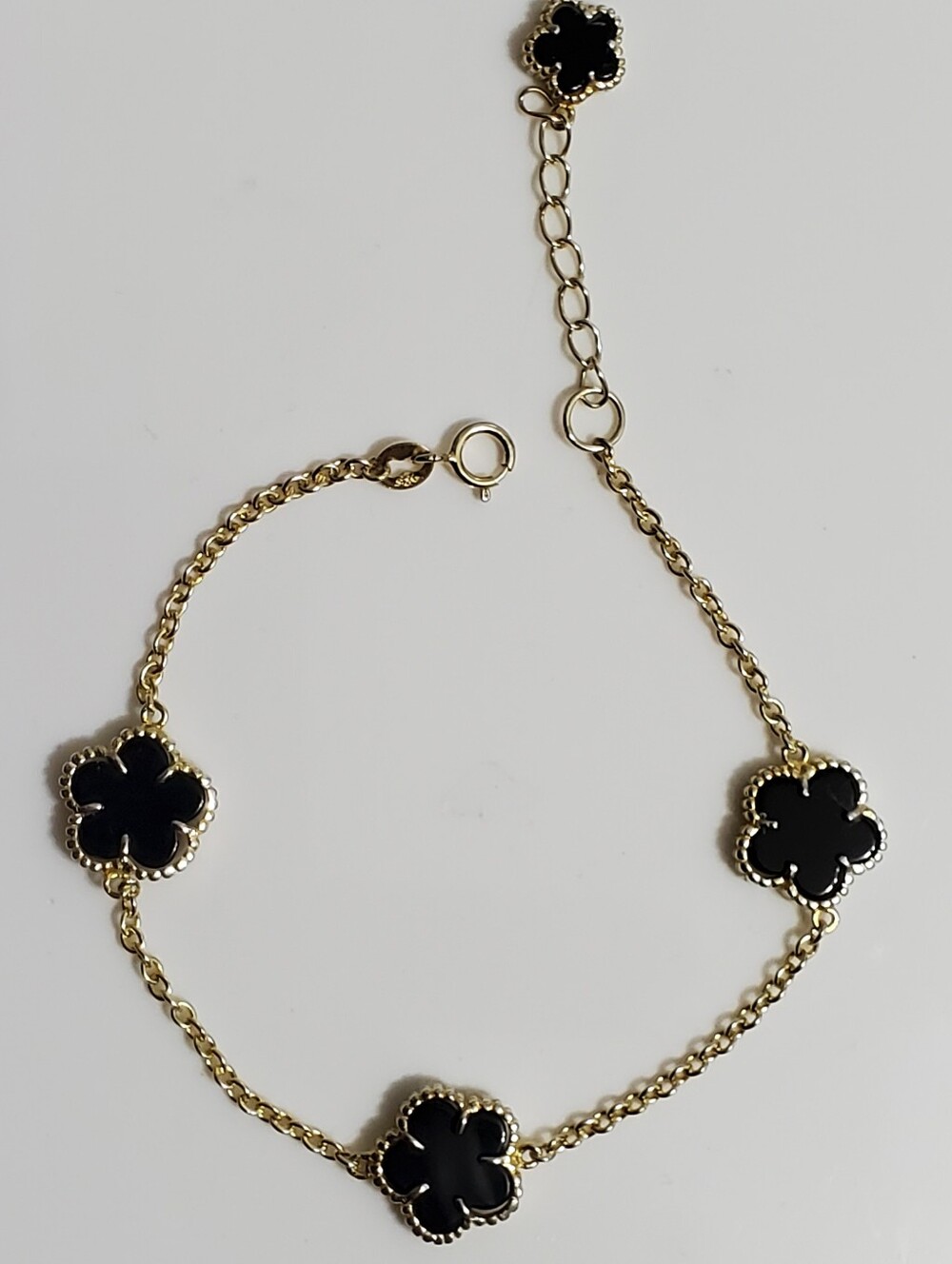 Sterling Silver Gold Chain Necklace with Black Clover Motifs